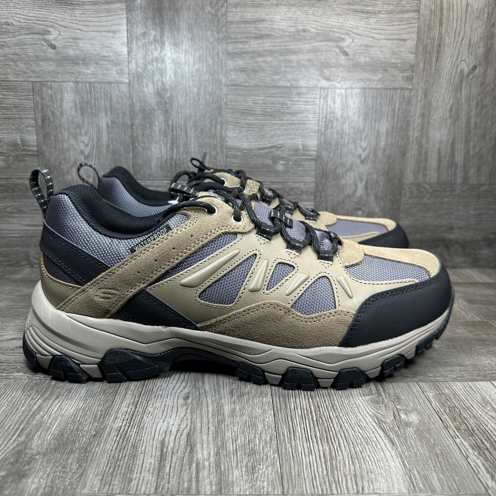 Skechers Selmen Hiking Shoes Mens 12 Tan Waterproof Leather Trail Sneakers NEW